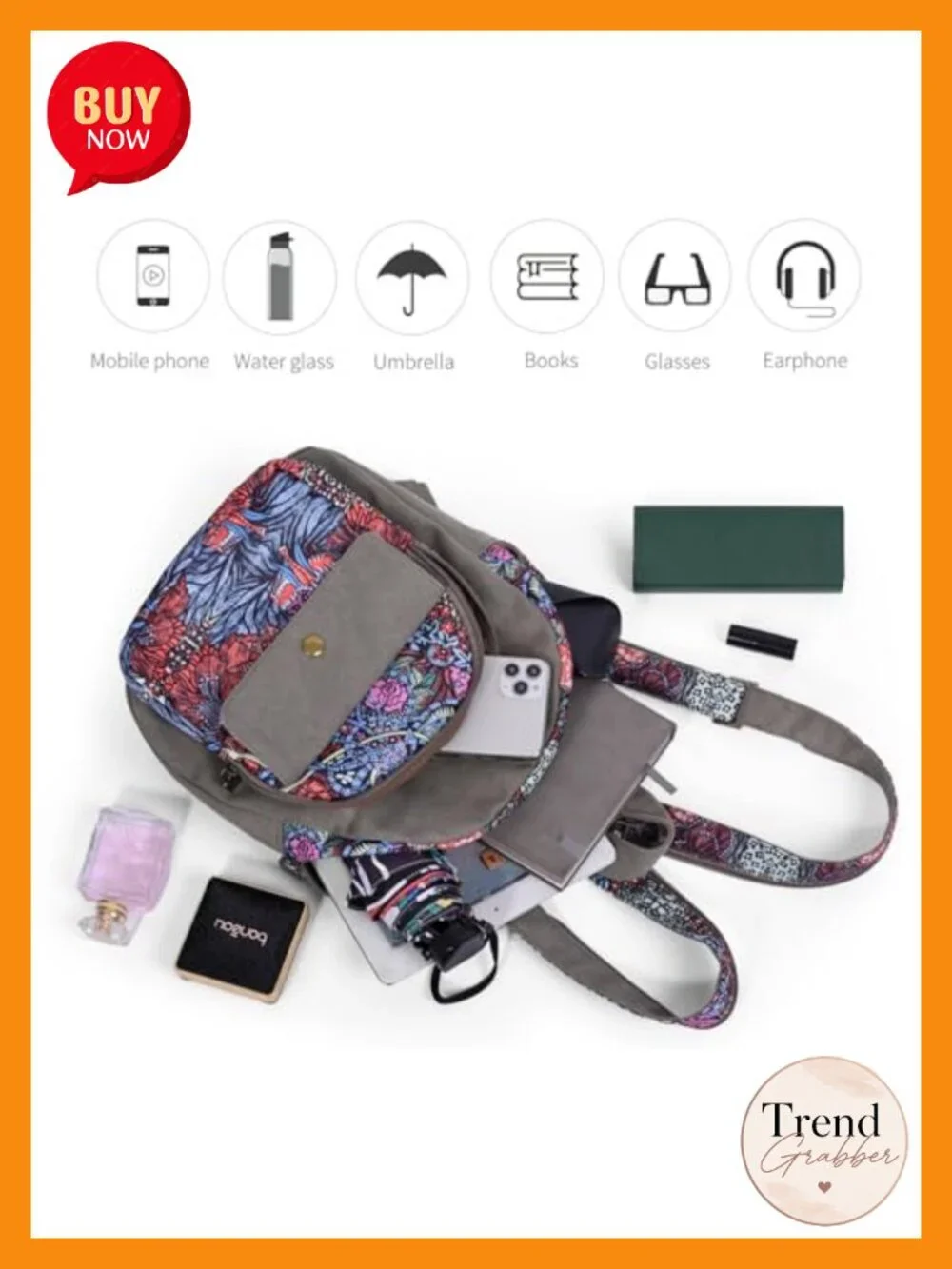 Floral Small Backpack Purse for Women, Boho Lightweight Crossbody Work Bag